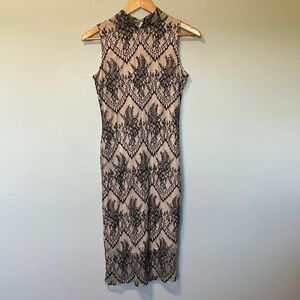 Eva Mendes Black Cream Lace Overlay Dress